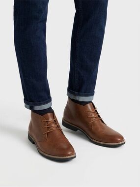 London Fog Men's Brown Leather Chukka Boots - Classic Casual Dress